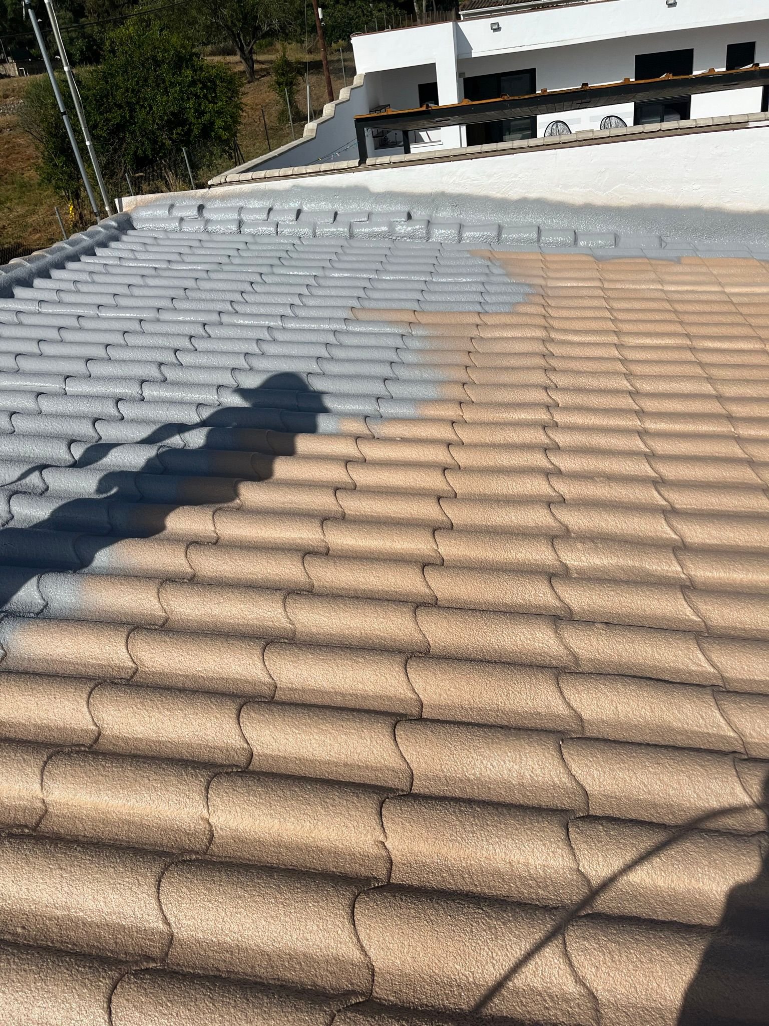 Polyurethane foam applied to a roof